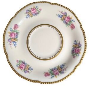 Castleton China Bouquet Saucers Set of 4 Floral Gold Beaded Rim USA 6 in Vintage